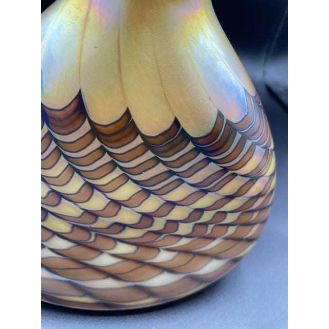 1980s Stephen Fellerman Feathered Blown Glass Vase For Sale - Image 9 of 13