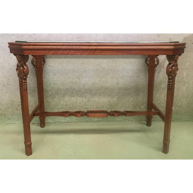19th Century English Arts & Crafts Elm and Burl Carved Side Table, Glass Top For Sale - Image 10 of 11
