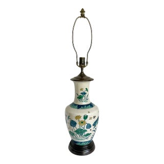 Wildwood Asian Glazed Crackle Urn Floral and Fish Table Lamp For Sale