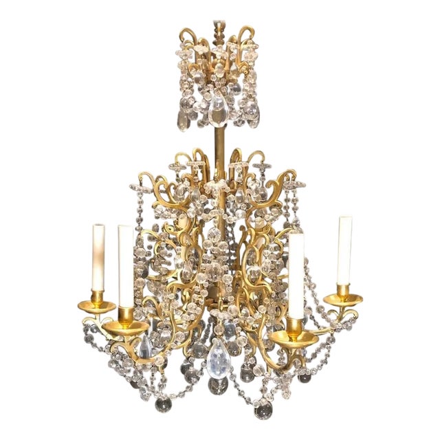 19th Century Antique Gilt Bronze and Crystal Chandelier For Sale