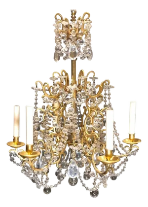19th Century Antique Gilt Bronze and Crystal Chandelier
