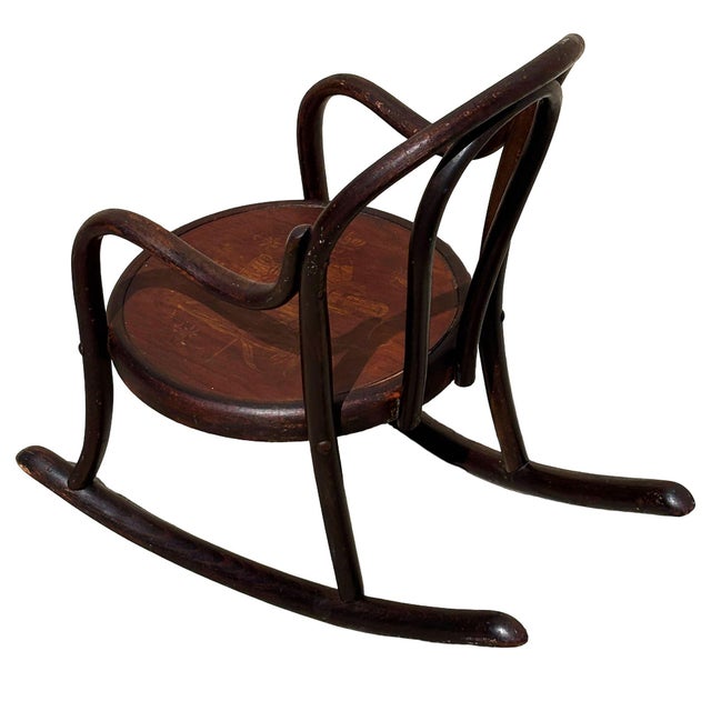 Antique Vienna Secession Child's Bent Oak Rocking Chair W/ Picture Seat Attributed to Fischel For Sale In Los Angeles - Image 6 of 6