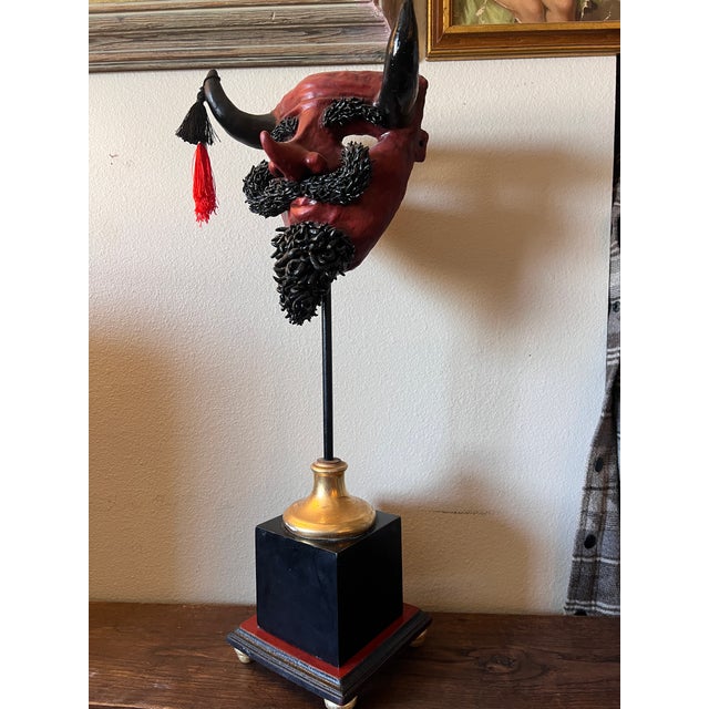 Rare Vintage Decorative Hand Carved & Painted Sculptural Display Mask Representing a Devil For Sale - Image 11 of 13