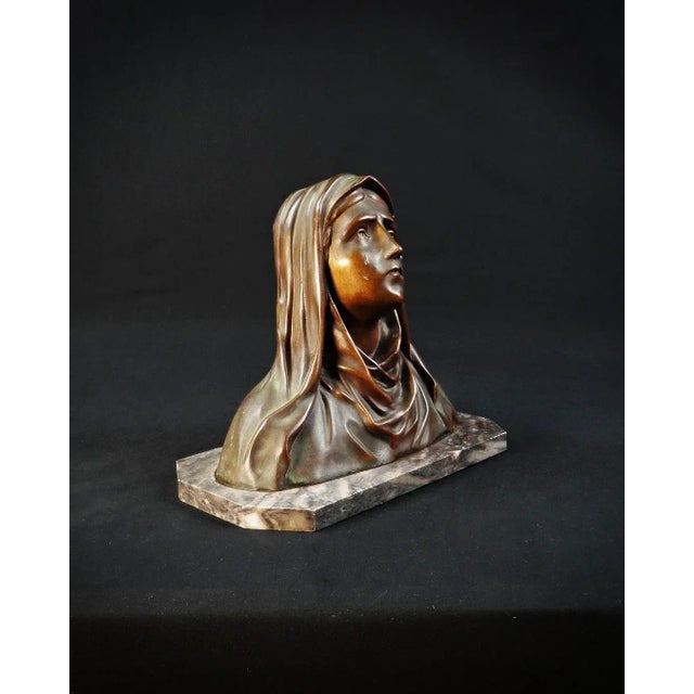 Art Deco Bust of the Tearful Virgin Mary in Spelter on Marble by Oscar Ruffon, 1920s-1940s For Sale - Image 3 of 13