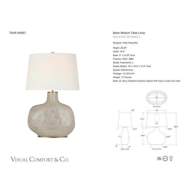 Kelly Wearstler by Visual Comfort Signature Beton Medium Table Lamp in Antiqued White with Linen Shade Designer: Kelly...