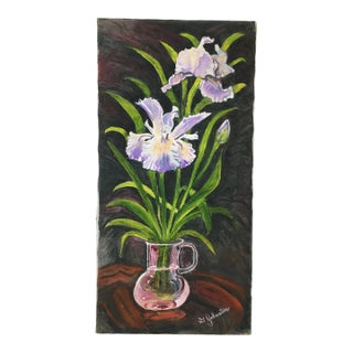 Irises by G Johnston Mid 20th Century Still Life Painting For Sale