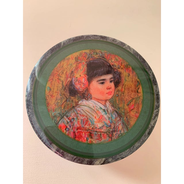 Stone Vintage Mid Century Neoclassical Green Marble Round Box For Sale - Image 7 of 10