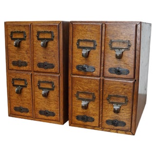 French Oak Apothecary Cabinet / Filing Cabinet, 1920s, Set of 2 For Sale