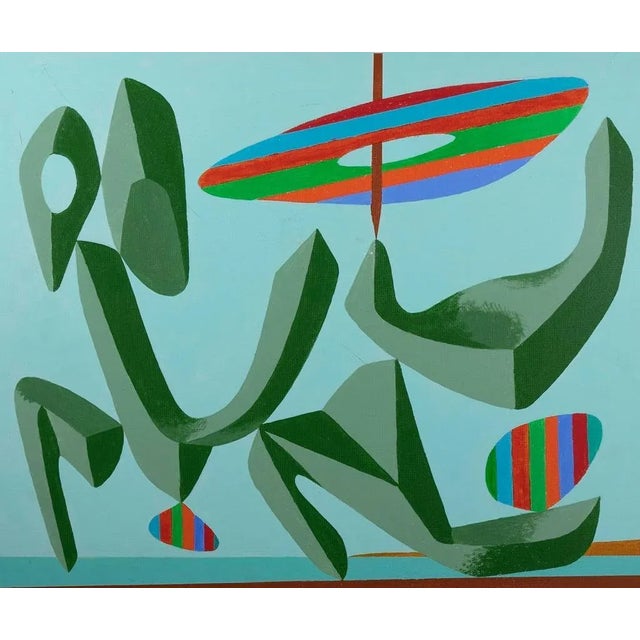 Leo Guida, Green Composition, Original Acrylic Painting, 1980s For Sale - Image 4 of 4