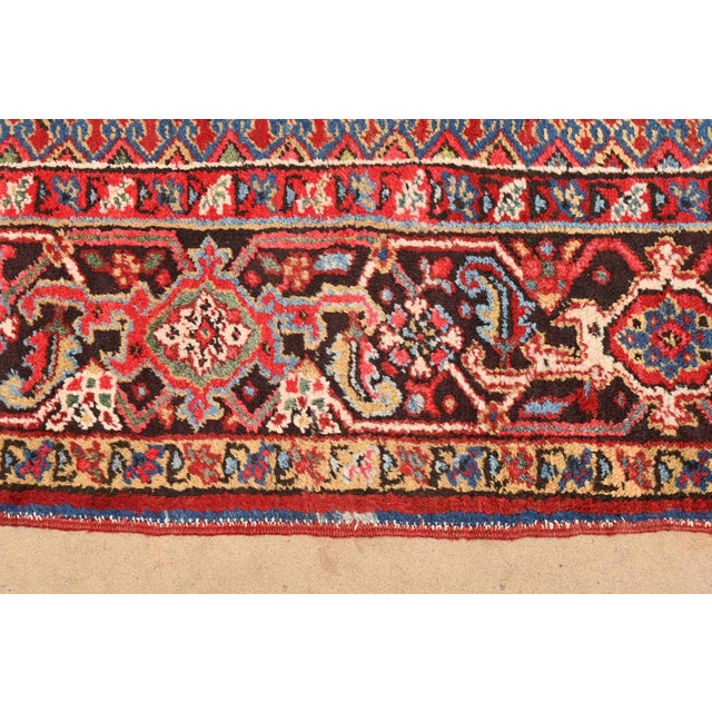 Vintage Hand-Woven Persian Heriz Room Size Wool Area Rug For Sale - Image 10 of 12