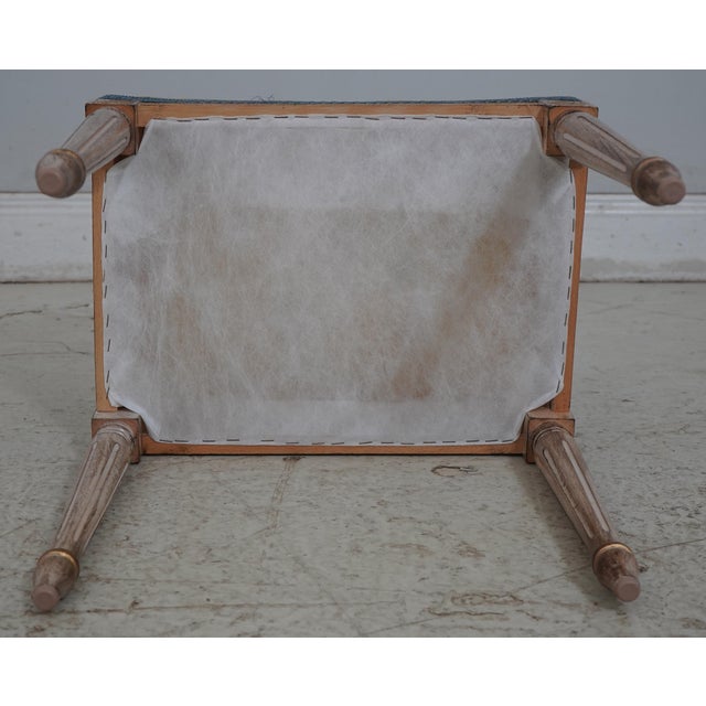 French Louis XVI Blue & Gold Damask Upholstered Stool For Sale - Image 12 of 12