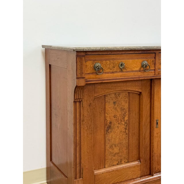 French Provincial Antique French Provincial Marble Burlwood Buffet 2 Drawer Locking Cabinet For Sale - Image 3 of 18
