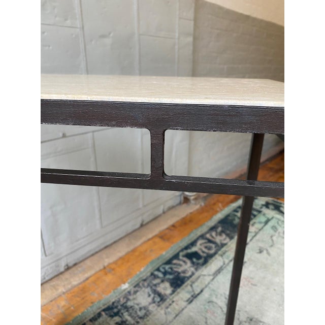 Bronze Custom Bronze Iron Console Table With Travertine Shelves For Sale - Image 8 of 12