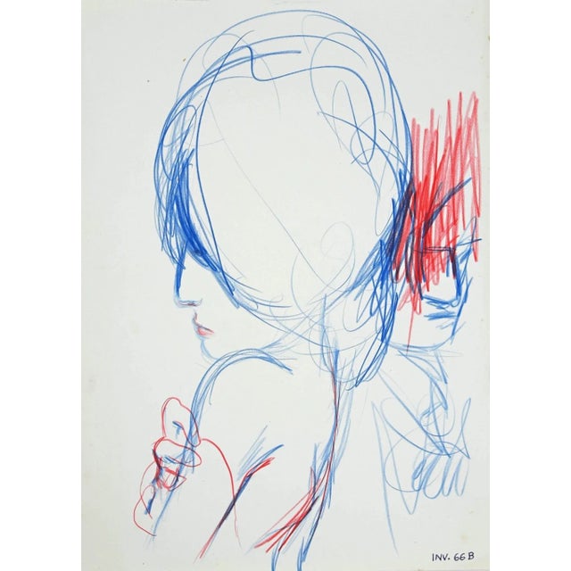 Blue Profile is an original Contemporary Artwork realized in the half of the 20 Century. Original Drawing on cardboard....