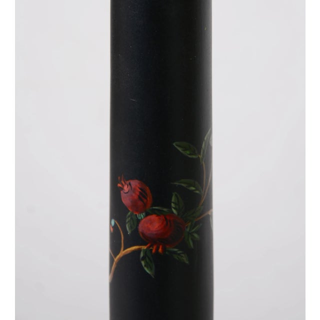 1990s Vintage Black Pillar Wood Hand-Painted Color Chinoiseries Pattern Floor Lamp For Sale - Image 5 of 8