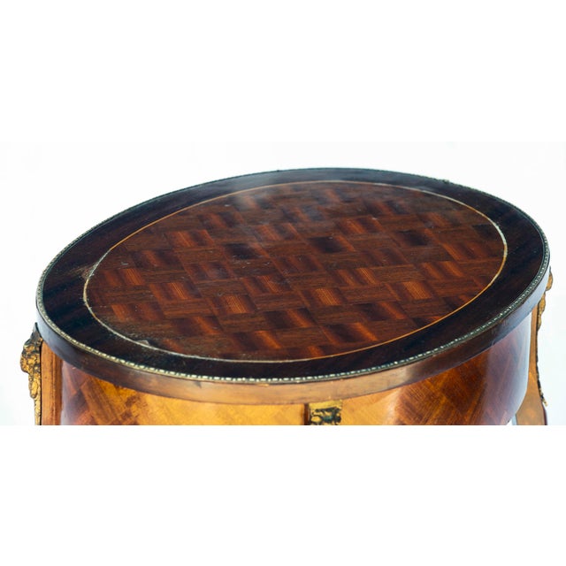 Brown Delicate Oval Parquet Wood Entry Table For Sale - Image 8 of 11