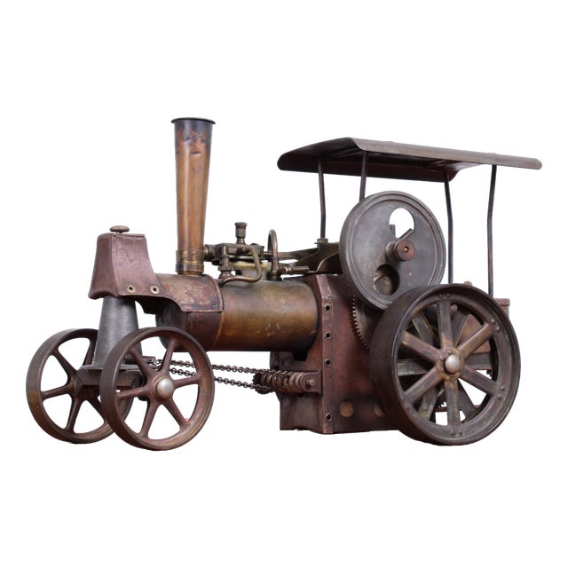 Industrial Revolution Style Brass Steam Engine Tractor attributed to Wilesco, 1970s For Sale