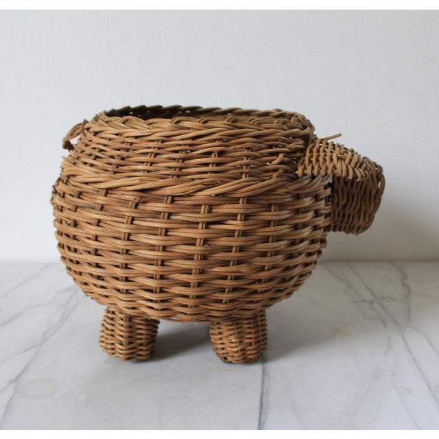 Farmhouse Vintage Wicker Pig Planter Basket For Sale - Image 3 of 7
