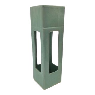 Japanese Vintage Celadon Ikebana Vase With Openwork Design For Sale