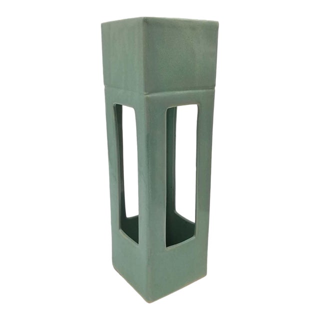 Japanese Vintage Celadon Ikebana Vase With Openwork Design For Sale