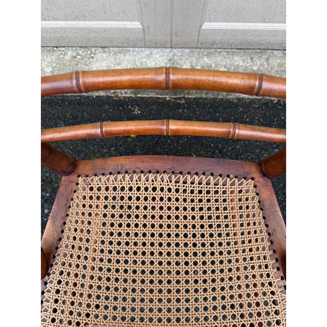 Lovely Antique Faux Bamboo R J Horner Style Caned Accent Chair, c. early 20th century. This piece features solid wood...