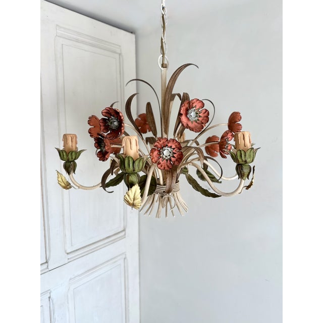 Vintage Passeri Florentine Floral Chandelier in Hand-Painted Wrought Iron, Italy, 1960s For Sale - Image 15 of 15