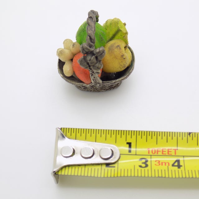 Vintage Italian Handmade Genuine Silver & Salt Dough Fruit Basket Dollhouse Miniature Made in Tuscany 1970s For Sale - Image 9 of 9