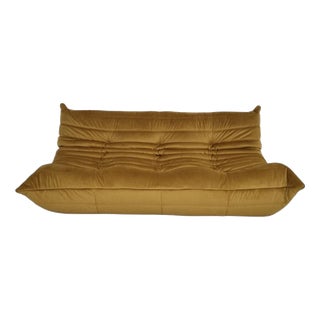 Togo Three-Seater Sofa in Bronze-Gold Velvet by Michel Ducaroy for Ligne Roset For Sale