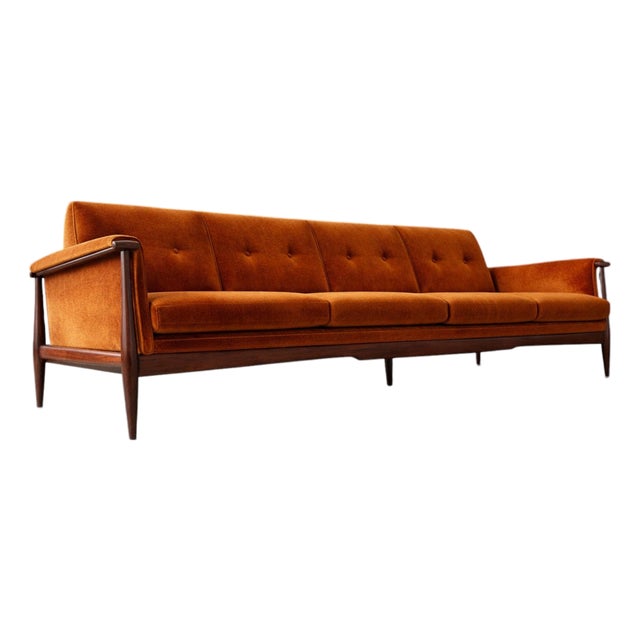“Canoa” Sofa in Brazilian Rosewood & Mohair, Liceu De Artes E Ofícios, Brazil, 1960s For Sale
