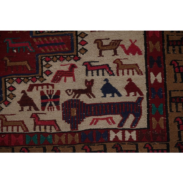 Animal Pattern Soumac Kilim Rug 3'5'' X 4'7'' For Sale - Image 4 of 12