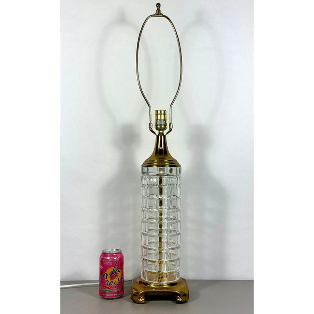 Large Signed Dresden Hand Cut Block Crystal and Brass Table Lamp 31 Inch Hollywood Regency For Sale - Image 9 of 14