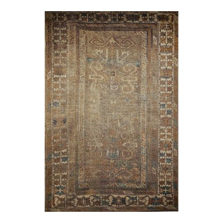 19th Century Caucasian Shirvan Perpedil Area Rug in Camel Hair, Ivory & Green For Sale