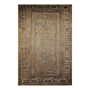 19th Century Caucasian Shirvan Perpedil Area Rug in Camel Hair, Ivory & Green