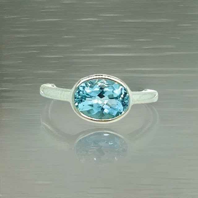 2010s Natural Aquamarine Ring 6.5 14k W Gold 1.64 TCW Certified For Sale - Image 5 of 14