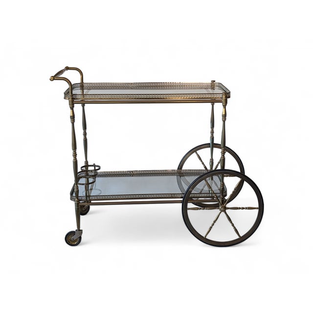 Gray Brass Bar Trolley with Double Glass Shelf, 1960s For Sale - Image 8 of 8