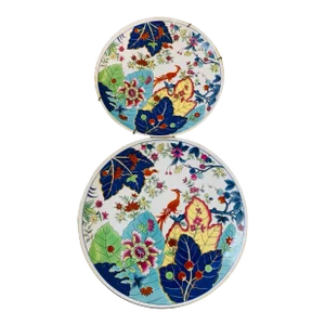 Vintage Chinese Export Porcelain Tobacco Leaf Plates - Set of 2
