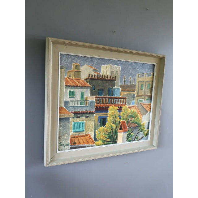 1974 Modernist 'Sunlit Terraces' Swedish Expressive Townscape Scene Oil Painting, Framed For Sale - Image 4 of 11