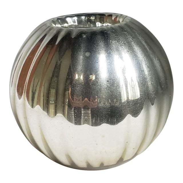 Mid 20th Century Ribbed Globe Mercury Glass Vase For Sale