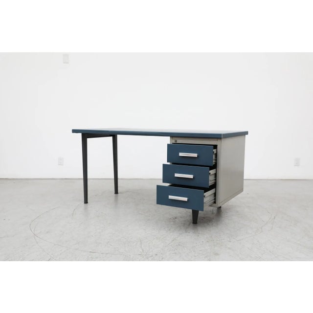Gispen Industrial "7804" Desk With Blue Drawer Fronts and Linoleum Writing Top For Sale In Los Angeles - Image 6 of 13