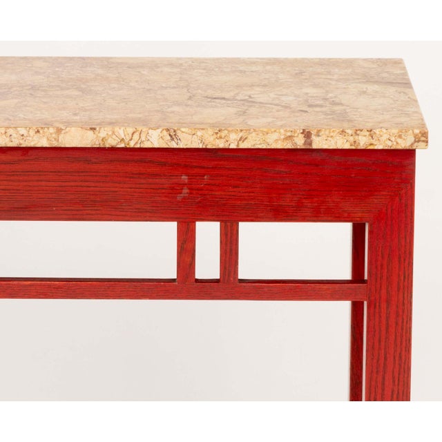 James Mont James Mont Style Marble Top Red Stained Oak Console Table For Sale - Image 4 of 7