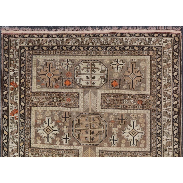 Tribal Early 20th Century Antique Tribal Caucasian Rug With All-Over Motif in Muted Neutrals For Sale - Image 3 of 9