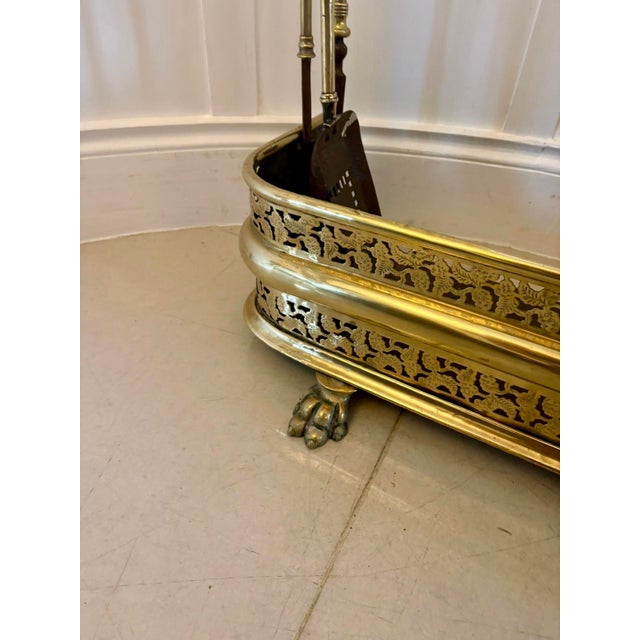 Metal Antique Regency Brass Fender with Original Fire Irons, 1830 For Sale - Image 7 of 13