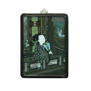 Vintage Chinese Reverse Painting Glass Lady Portrait Wall Art