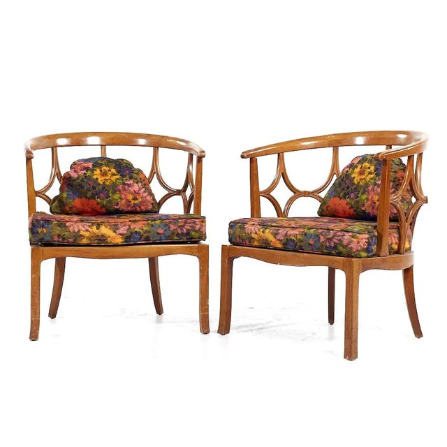 Mid-Century Modern Billy Haines Mid Century Fruitwood Barrel Back Lounge Chairs - Pair For Sale - Image 3 of 12