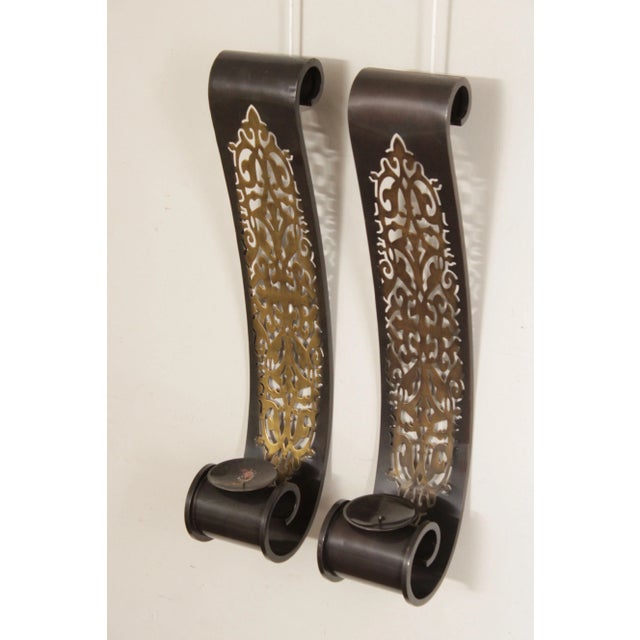 Quality Pair of Pierced Metal Scroll Wall Mounted Candle Holders
