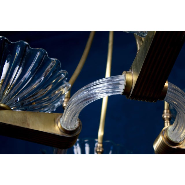 1940s Art Deco Brass Mounted Murano Glass Chandelier attributed to Barovier, 1940s For Sale - Image 5 of 8