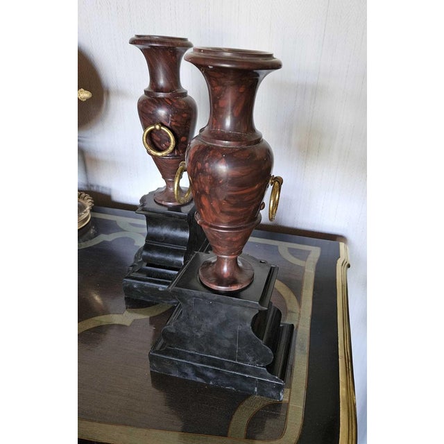Antique Vases in Marble Cherry and Black Marble, Set of 2 For Sale - Image 12 of 16