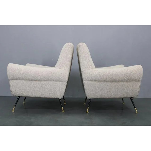 1950s Mid-Century Italian Boucle Armchairs with Iron & Brass Legs, 1950s, Set of 2 For Sale - Image 5 of 17