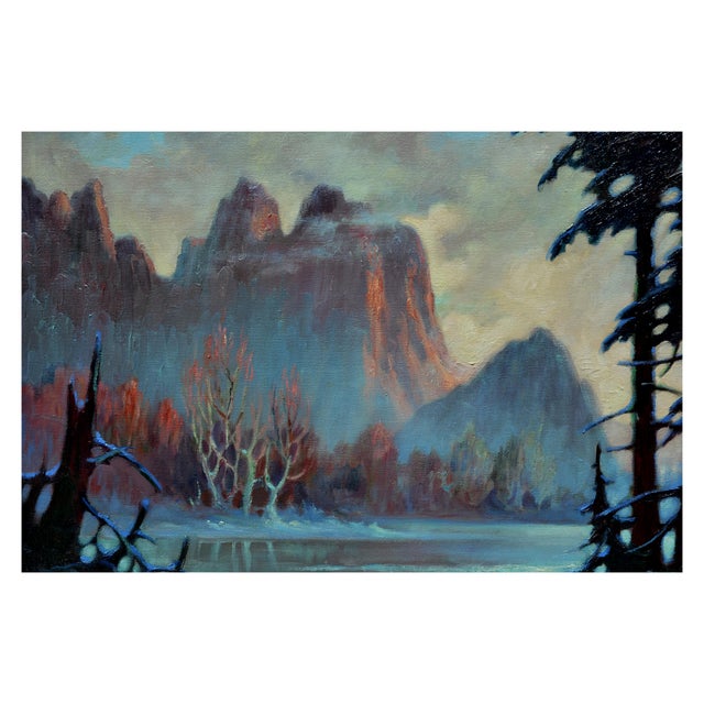 Unique Yosemite Park Valley in winter mountain and lake scene by listed California artist Vladimir Shkurkin (American,...