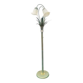 Vintage Cala Lily Palm Leaf Light Green 2 Light Floor Lamp For Sale